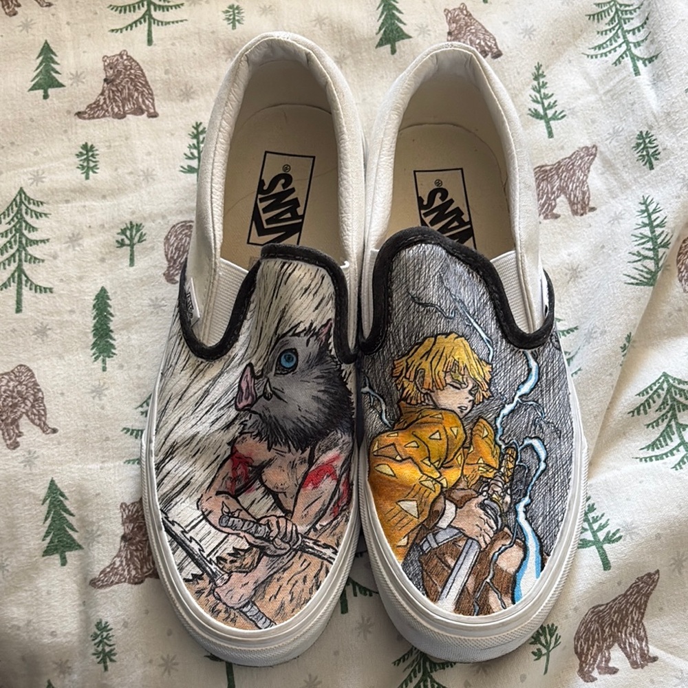 Vans customs drawn Anime Slip-On Sneakers - Demon Slayer